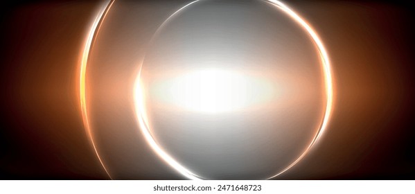 Neon glowing circle rays, light round lines in the dark, planet style neon wave lines. Energetic electric concept design for wallpaper, banner, background