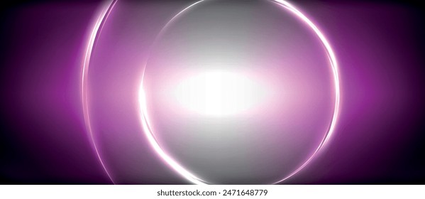 Neon glowing circle rays, light round lines in the dark, planet style neon wave lines. Energetic electric concept design for wallpaper, banner, background