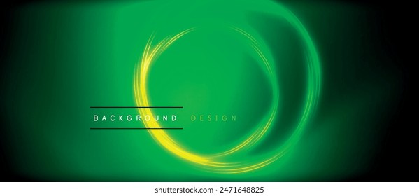 Neon glowing circle rays, light round lines in the dark, planet style neon wave lines. Energetic electric concept design for wallpaper, banner, background