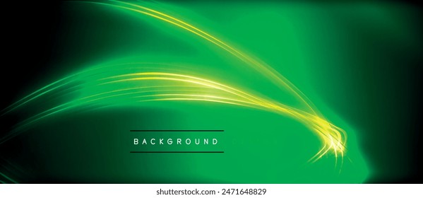 Neon glowing circle rays, light round lines in the dark, planet style neon wave lines. Energetic electric concept design for wallpaper, banner, background