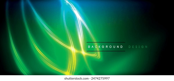 Neon glowing circle rays, light round lines in the dark, planet style neon wave lines. Energetic electric concept design for wallpaper, banner, background