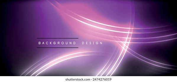 Neon glowing circle rays, light round lines in the dark, planet style neon wave lines. Energetic electric concept design for wallpaper, banner, background