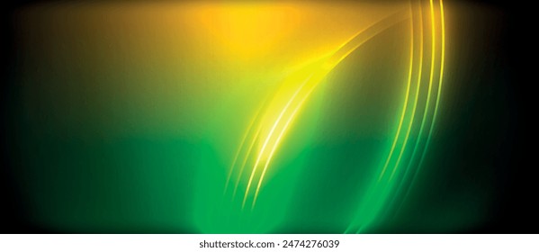 Rayos circulares brillantes de neón, líneas redondas claras en la oscuridad, líneas de ondas de neón estilo planeta. Diseño de concepto eléctrico energético para Fondo de pantalla, Anuncio, fondo