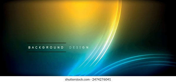 Neon glowing circle rays, light round lines in the dark, planet style neon wave lines. Energetic electric concept design for wallpaper, banner, background