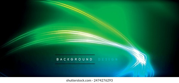 Neon glowing circle rays, light round lines in the dark, planet style neon wave lines. Energetic electric concept design for wallpaper, banner, background