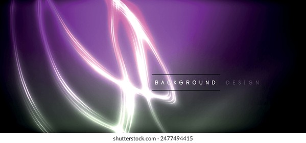 Neon glowing circle rays, light round lines in the dark, planet style neon wave lines. Energetic electric concept design for wallpaper, banner, background