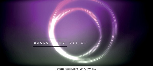 Neon glowing circle rays, light round lines in the dark, planet style neon wave lines. Energetic electric concept design for wallpaper, banner, background