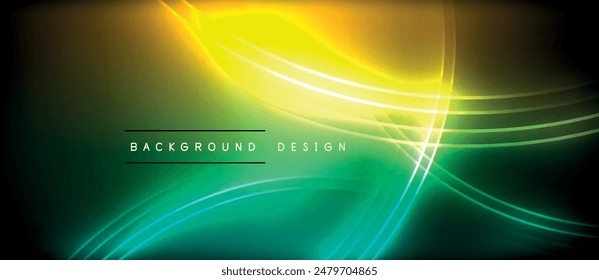 Neon glowing circle rays, light round lines in the dark, planet style neon wave lines. Energetic electric concept design for wallpaper, banner, background