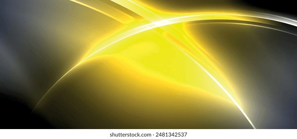Neon glowing circle rays, light round lines in the dark, planet style neon wave lines. Energetic electric concept design for wallpaper, banner, background