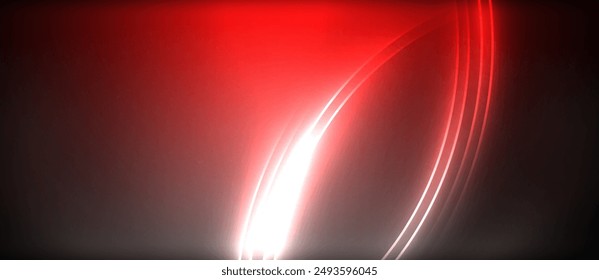 Neon glowing circle rays, light round lines in the dark, planet style neon wave lines. Energetic electric concept design for wallpaper, banner, background