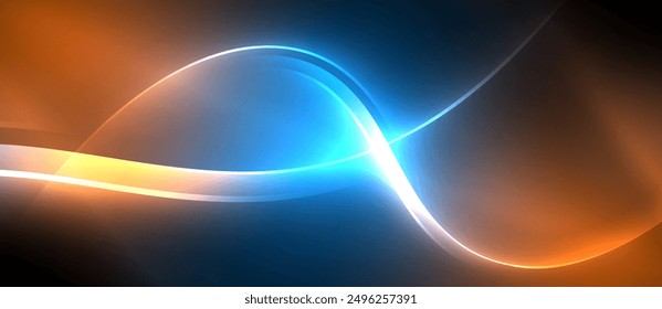 Rayos circulares brillantes de neón, líneas redondas claras en la oscuridad, líneas de onda de neón de estilo planeta. Diseño energético del concepto eléctrico para el Fondo de pantalla, Anuncio, fondo