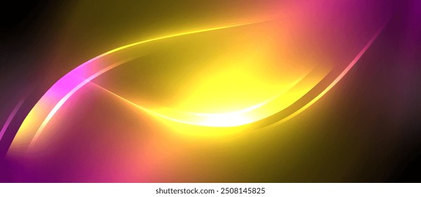 Neon glowing circle rays, light round lines in the dark, planet style neon wave lines. Energetic electric concept design for wallpaper, banner, background