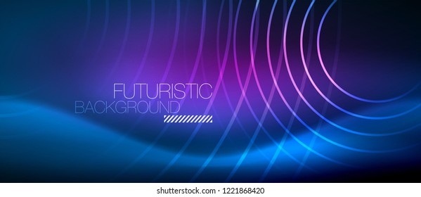 Fondo de los círculos brillantes neones, plantilla de magia de energía vectorial