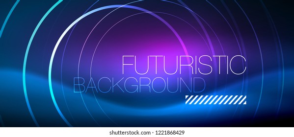 Neon glowing circles background, vector energy magic template