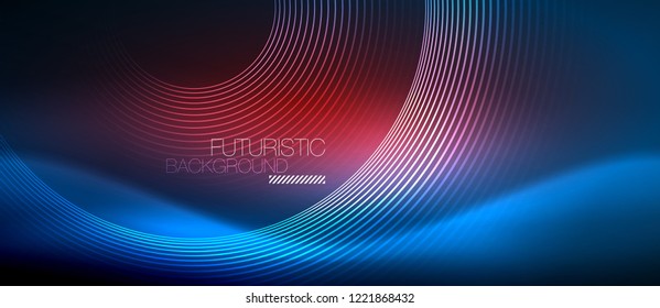 Neon glowing circles background, vector energy magic template
