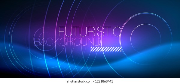 Fondo de los círculos brillantes neones, plantilla de magia de energía vectorial