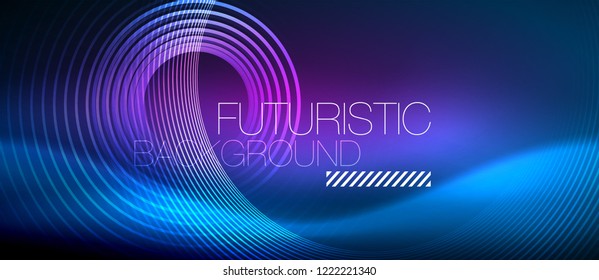 Fondo de los círculos brillantes neones, plantilla de magia de energía vectorial