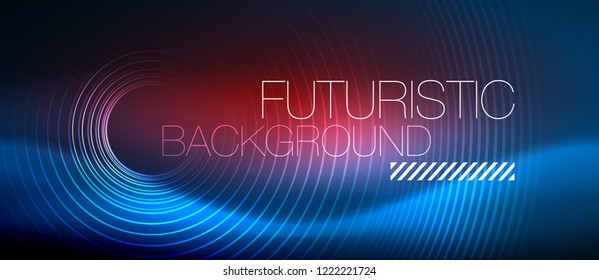Neon glowing circles background, vector energy magic template