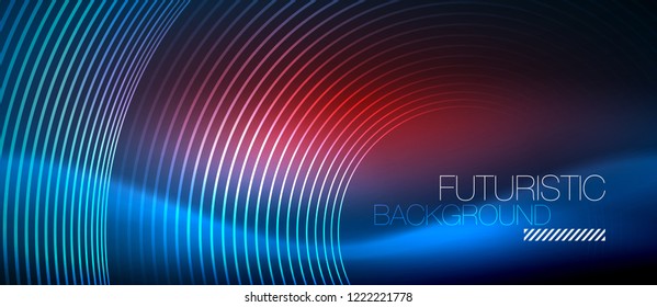 Fondo de los círculos brillantes neones, plantilla de magia de energía vectorial