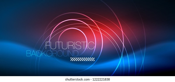 Neon glowing circles background, vector energy magic template