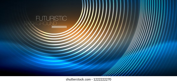 Neon glowing circles background, vector energy magic template