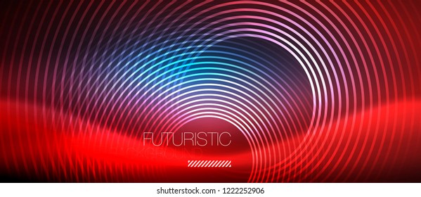 Fondo de los círculos brillantes neones, plantilla de magia de energía vectorial