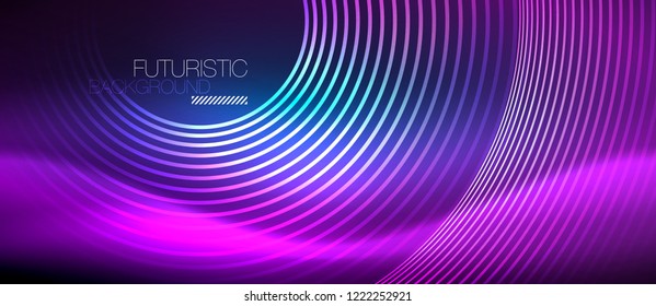 Fondo de los círculos brillantes neones, plantilla de magia de energía vectorial