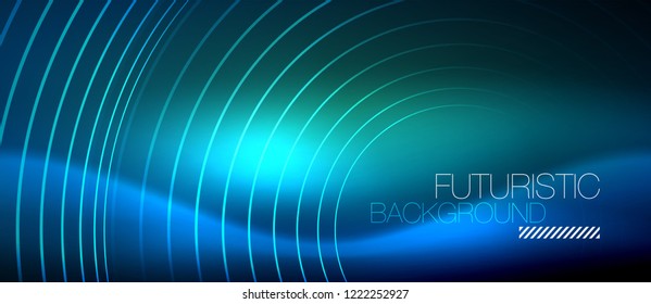 Fondo de los círculos brillantes neones, plantilla de magia de energía vectorial