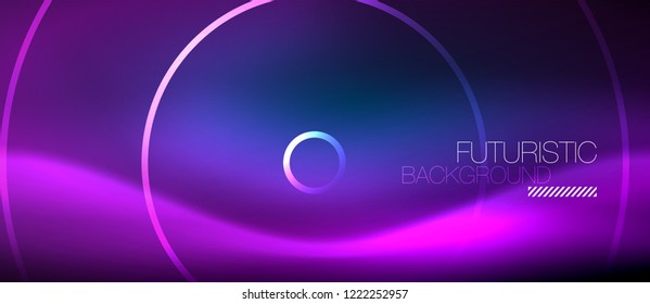 Neon glowing circles background, vector energy magic template