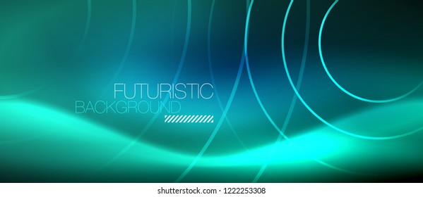 Fondo de los círculos brillantes neones, plantilla de magia de energía vectorial