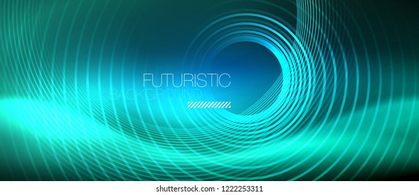 Neon glowing circles background, vector energy magic template