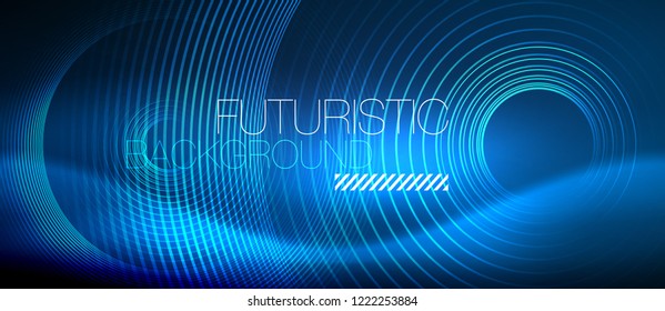 Fondo de los círculos brillantes neones, plantilla de magia de energía vectorial