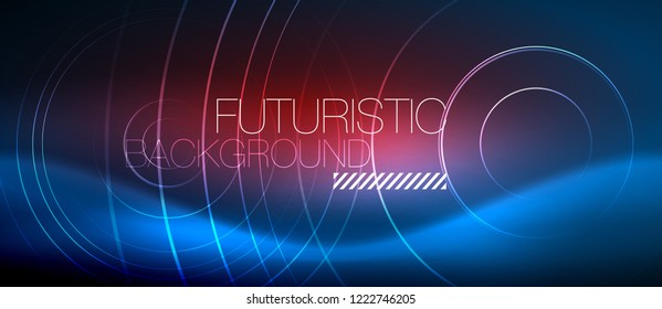 Neon glowing circles background, vector energy magic template