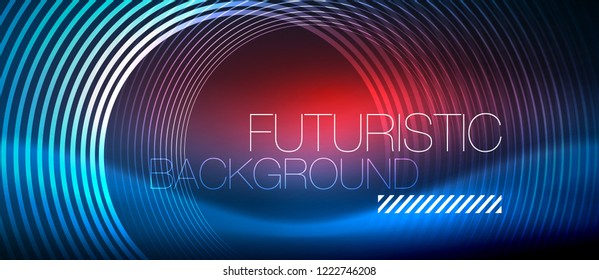 Neon glowing circles background, vector energy magic template