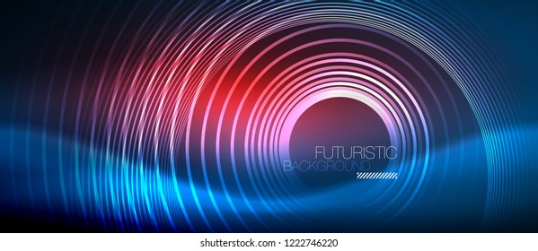 Neon glowing circles background, vector energy magic template