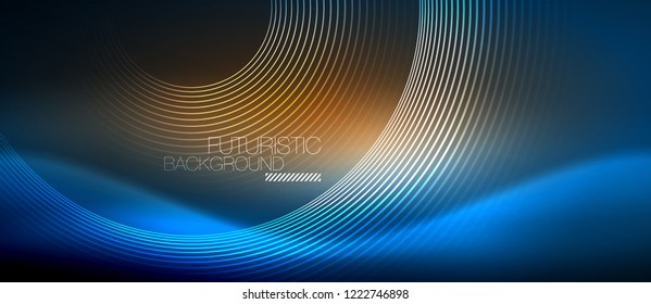 Neon glowing circles background, vector energy magic template