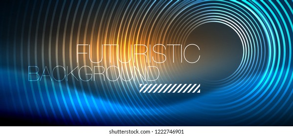 Neon glowing circles background, vector energy magic template
