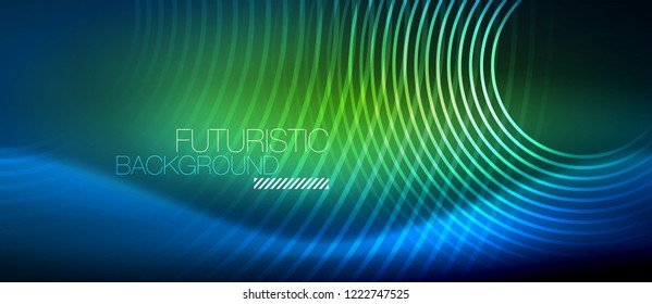 Neon glowing circles background, vector energy magic template