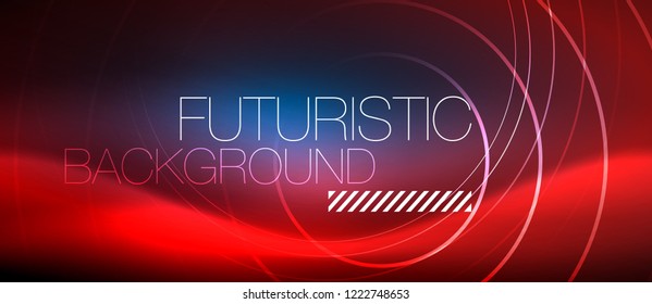 Neon glowing circles background, vector energy magic template