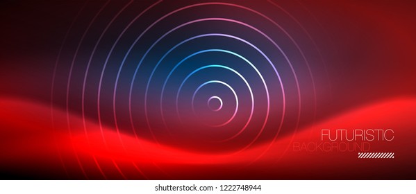Neon glowing circles background, vector energy magic template