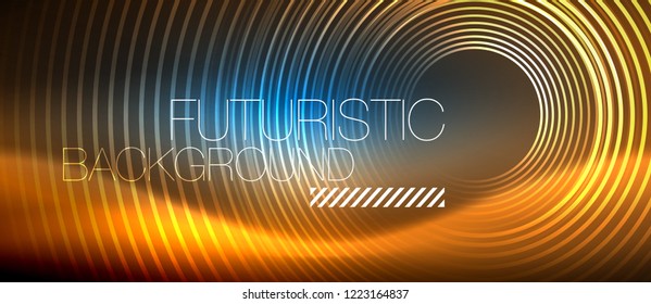 Fondo neón de círculos brillantes, plantilla de magia de energía vectorial