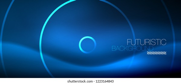 Fondo de los círculos brillantes neones, plantilla de magia de energía vectorial