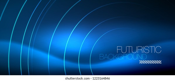 Neon glowing circles background, vector energy magic template