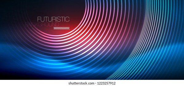 Neon glowing circles background, vector energy magic template