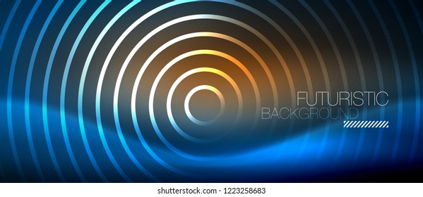 Fondo de los círculos brillantes neones, plantilla de magia de energía vectorial