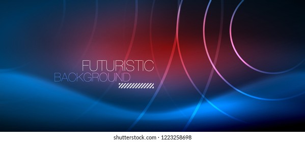 Neon glowing circles background, vector energy magic template