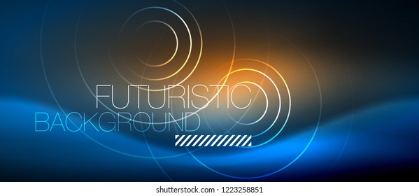 Fondo de los círculos brillantes neones, plantilla de magia de energía vectorial