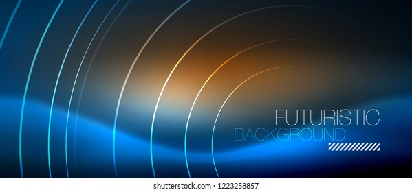Neon glowing circles background, vector energy magic template