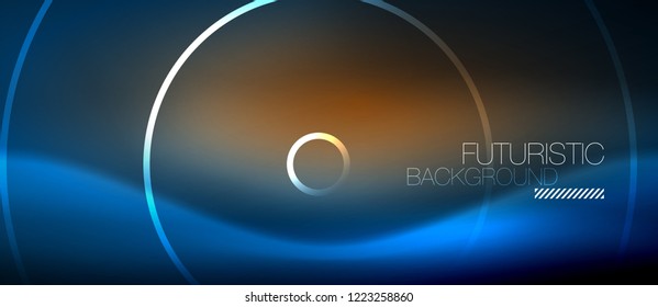 Neon glowing circles background, vector energy magic template