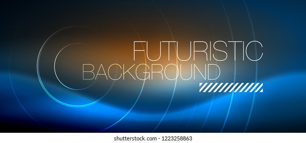 Neon glowing circles background, vector energy magic template